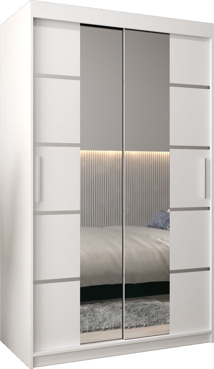 AJE Meubles B.V. InspireMe - Kledingkast met 2 schuifdeuren, Modern-stijl, Kledingkast met planken (BxHxD): 120x200x62 - VENTILA IV 120 Wit Mat met 2 lades
