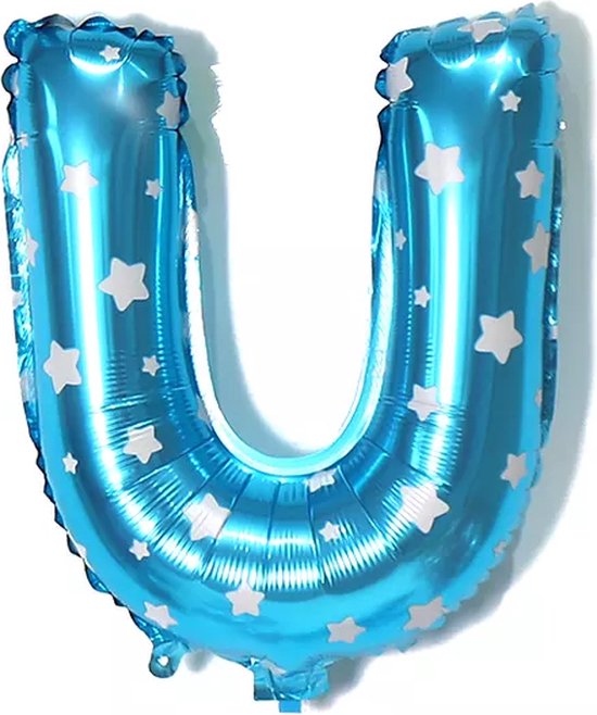 Ballonnen - Blauw met sterretjes - Letter U - 40cm