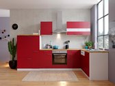 Hoekkeuken 310  cm - complete keuken met apparatuur Malia  - Wit/Rood - soft close - keramische kookplaat - vaatwasser - afzuigkap - oven    - spoelbak