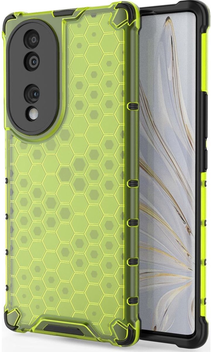 Mobigear Hoesje geschikt voor HONOR 70 Telefoonhoesje Hardcase | Mobigear Honeycomb Backcover Shockproof | Schokbestendig 70 Telefoonhoesje | Anti Shock Proof - Groen