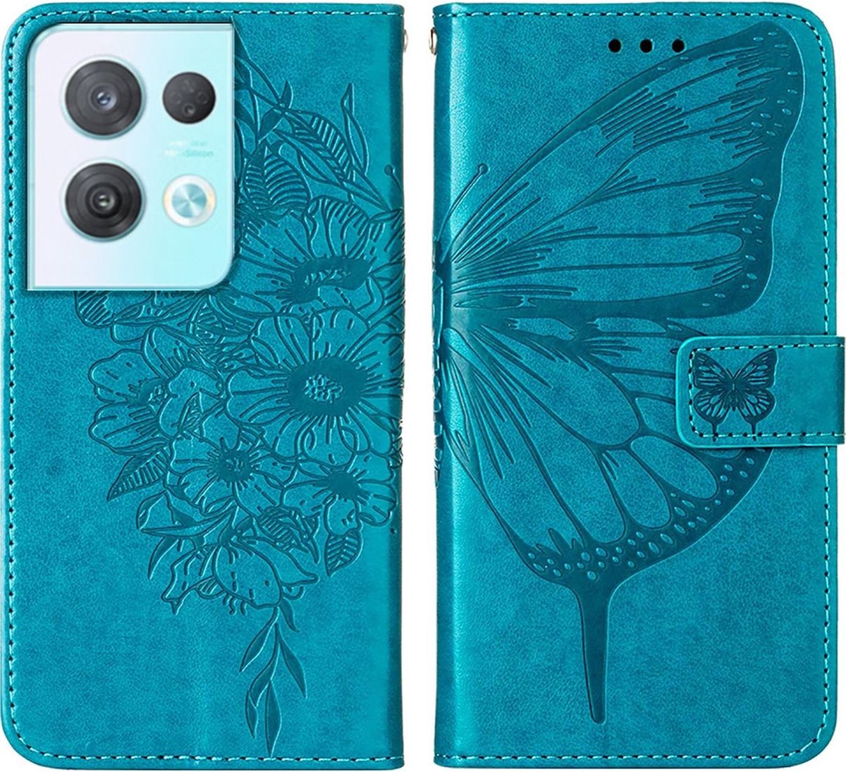 Mobigear Telefoonhoesje geschikt voor OPPO Reno 8 Pro 5G Hoesje | Mobigear Butterfly Bookcase Portemonnee | Pasjeshouder voor 3 Pasjes | Telefoonhoesje voor Pinpas / OV Kaart / Rijbewijs - Blauw