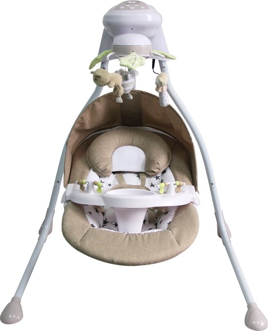 Wanten Mens onderpand Elektrische babyschommelstoel en ligstoel - wipstoel met muziek & muggennet  BEIGE | bol.com