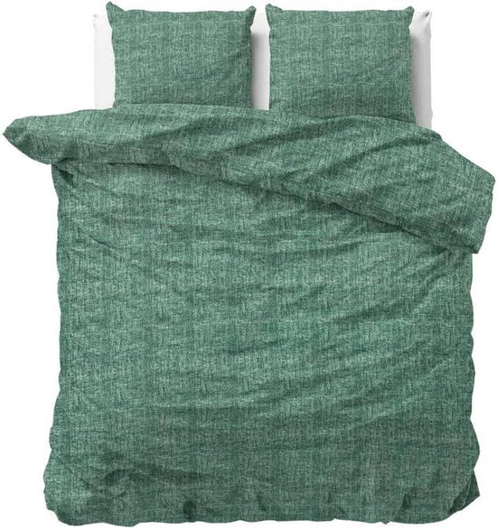 Warme flanel dekbedovertrek uni groen - tweepersoons (200x200/220) - hoogwaardig en zacht - ideaal tegen de kou