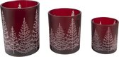 Clayre & Eef Set de 3 porte-bougies chauffe-plat ronds en Glas rouge