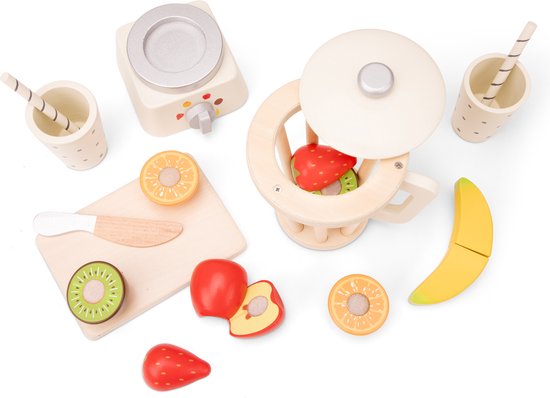 New Classic Toys Speelgoedkeukenmachine - Houten Speelgoed Smoothie Maker Set - Inclusief 5 fruitsoorten