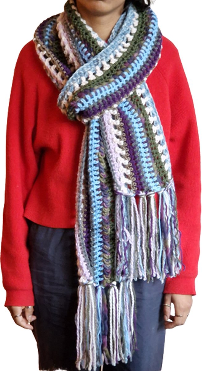 Toetie & Zo Handgemaakte Sjaal - Bohemian - Multicolor - Blauw - Paars - Grijs - Roze - Khaki