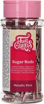 FunCakes Suikerstaafjes - Metallic Sugar Rods XL - Roze - 70g - Eetbare Taartdecoratie