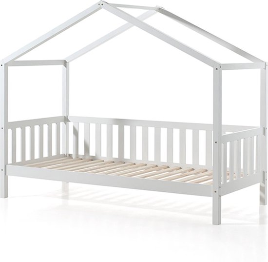 Vipack Kinderbed Dallas 90x200cm - Bedbank als Huis - Bed met Dak - Peuterbed - Ledikant - Kajuitbed - Wit