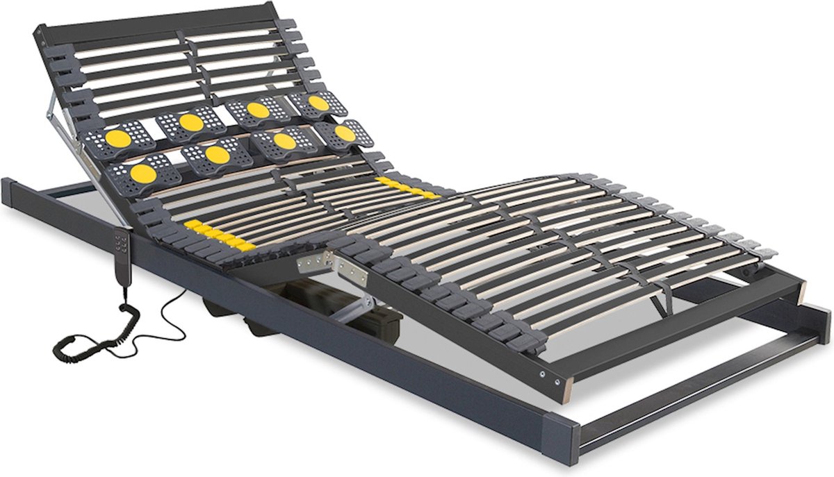 Beter Bed Bossflex 600 Deluxe Lattenbodem 70 x 200 cm - Elektrisch Verstelbaar - Bedbodem - Bedraad - Max. 120kg - Antraciet/Geel