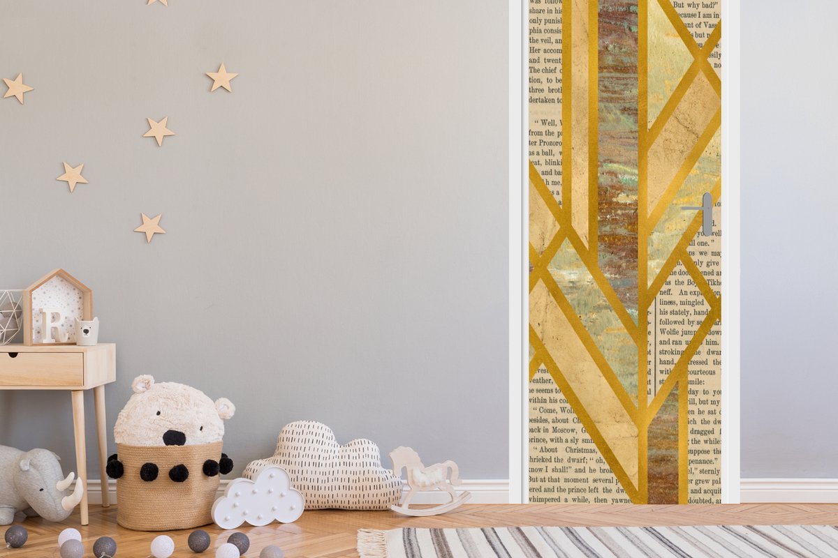 Deurposter 80x215 cm - Deursticker Goud - Marmer - Vintage - Meubelfolie zelfklevend - Deu