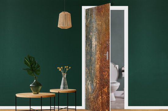 Deurposter 80x215 cm - Deursticker Staal - Roest - Oud - Oranje - Grijs - Patroon - Abstract - Meubelfolie zelfklevend - Deurfolie woonkamer - Interieurfolie fotobehang - Deur plakfolie - Deurstickers - Deurbehang sticker - Kamer decoratie