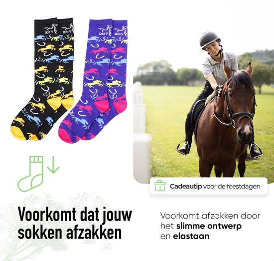 Dames zonder - Maat 35-38 – Naadloze Ruitersokken met Paardenprint... bol.com
