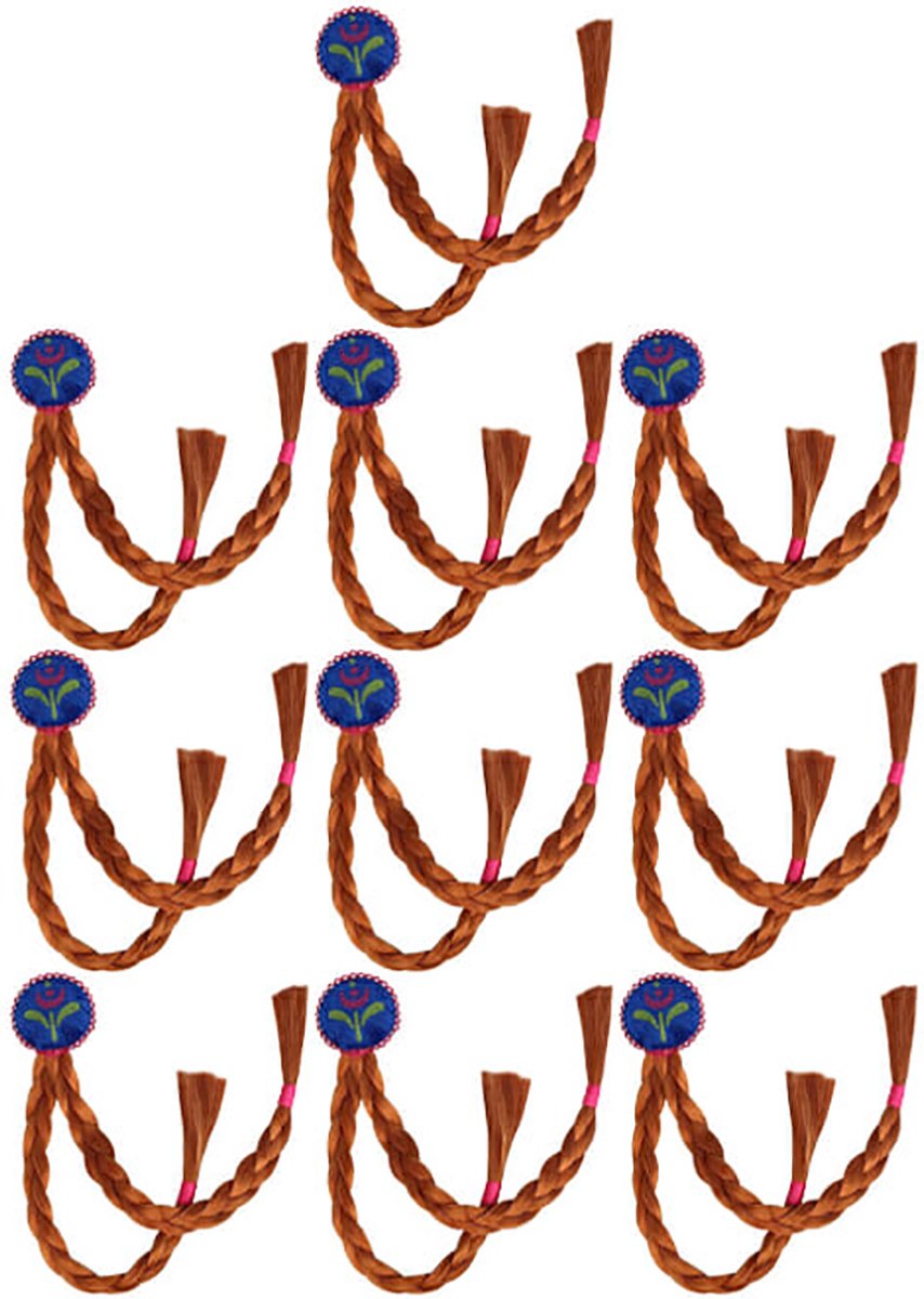 Feestje - Uitdeelzakjes - uitdeelcadeautjes voor traktatie - Speelgoed - 10x bruine vlechtjes - Verkleedkleren Meisje - Voor bij je prinsessenjurk meisje