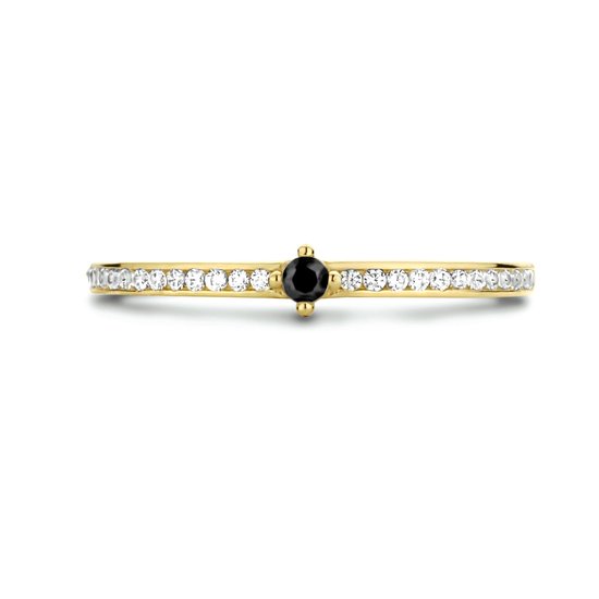 Schitterende 14 Karaat Gouden Ring Zwart en Wit Zirkonia 17.25 mm. (maat 54)| Verlovingsring|Aanzoek