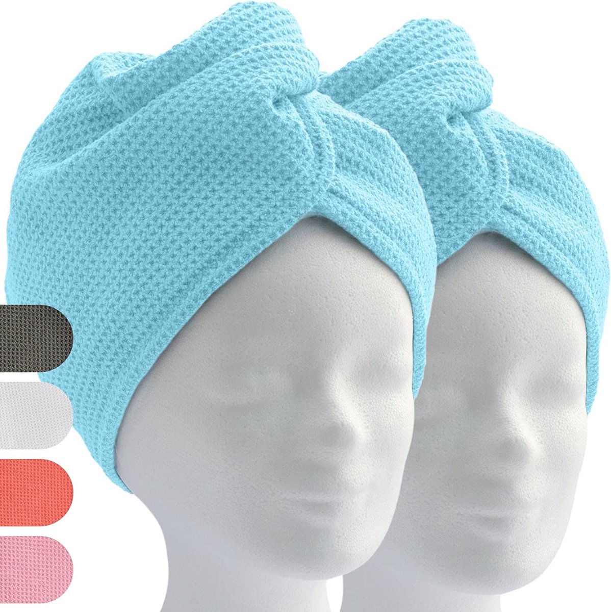 ELEXACARE Haartulband, tulbandhanddoek met knop (2 stuks, blauw) microvezel handdoek voor hoofd en lang haar