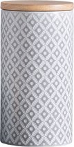 Keramische Opbergpot - Bamboe Deksel - Voorraadpot - Geo - Grijs - Ø11x21 cm