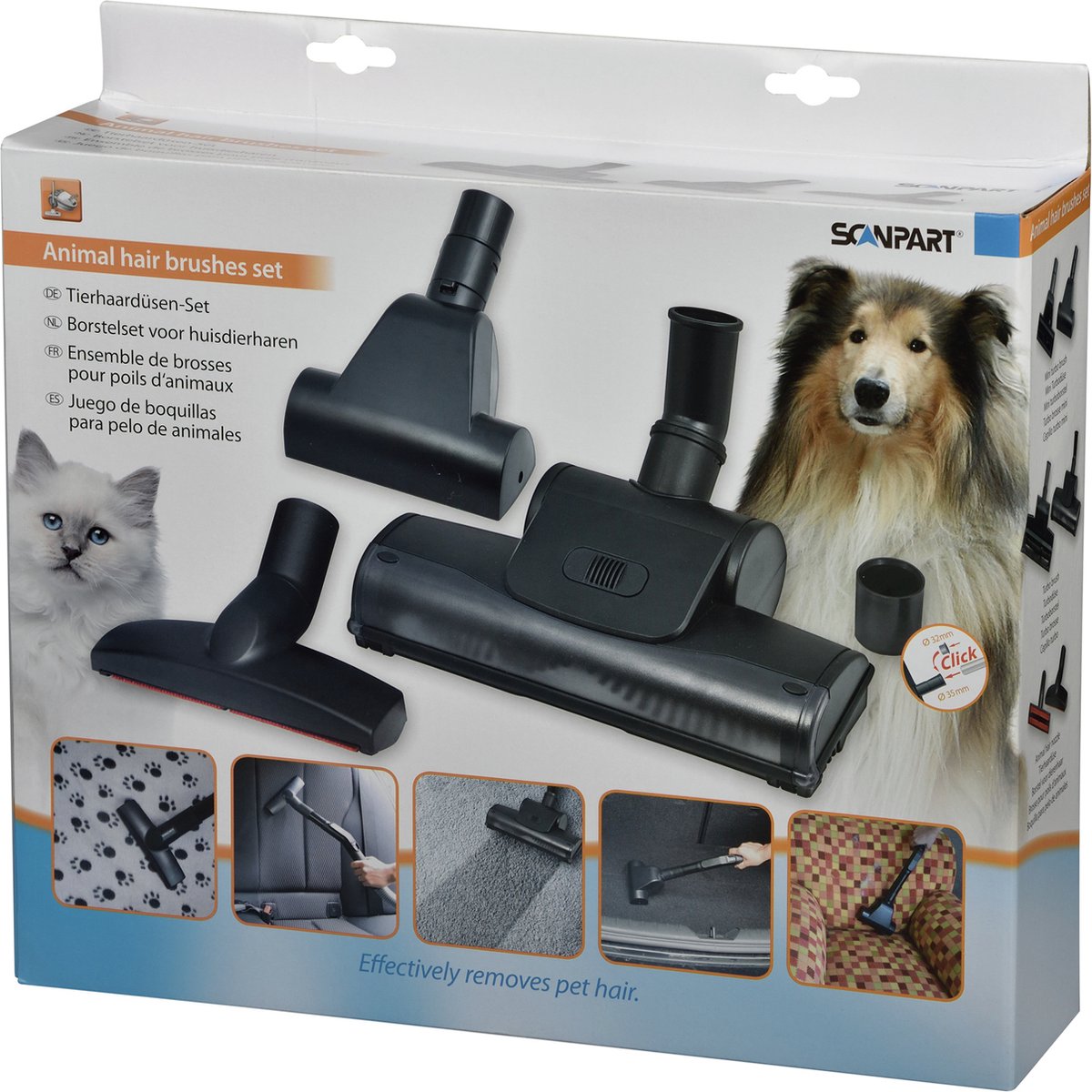Scanpart stofzuigermonden voor dierenharen 32 en 35 mm - Voor het verwijderen van honden en katten haar - Cat and dog - Borstelset - Geschikt voor AEG Bosch Electrolux Miele Moulinex Nilfisk Philips Rowenta Siemens - Universeel - 3 stuks