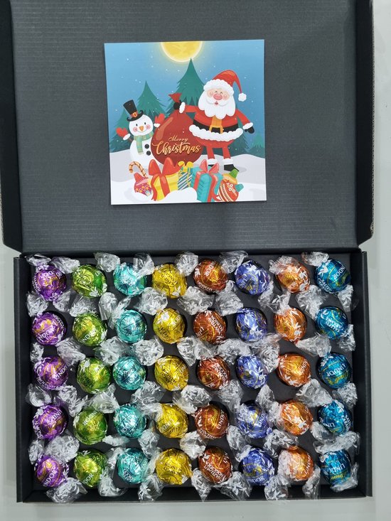 Chocolade Ballen Proeverij Pakket Groot | 40 stuks Lindt chocolade met Mystery Card 'Merry Christmas' met persoonlijke (video)boodschap | Chocoladepakket | Feestdagen box | Chocolade cadeau | Valentijnsdag | Verjaardag | Moederdag | Vaderdag