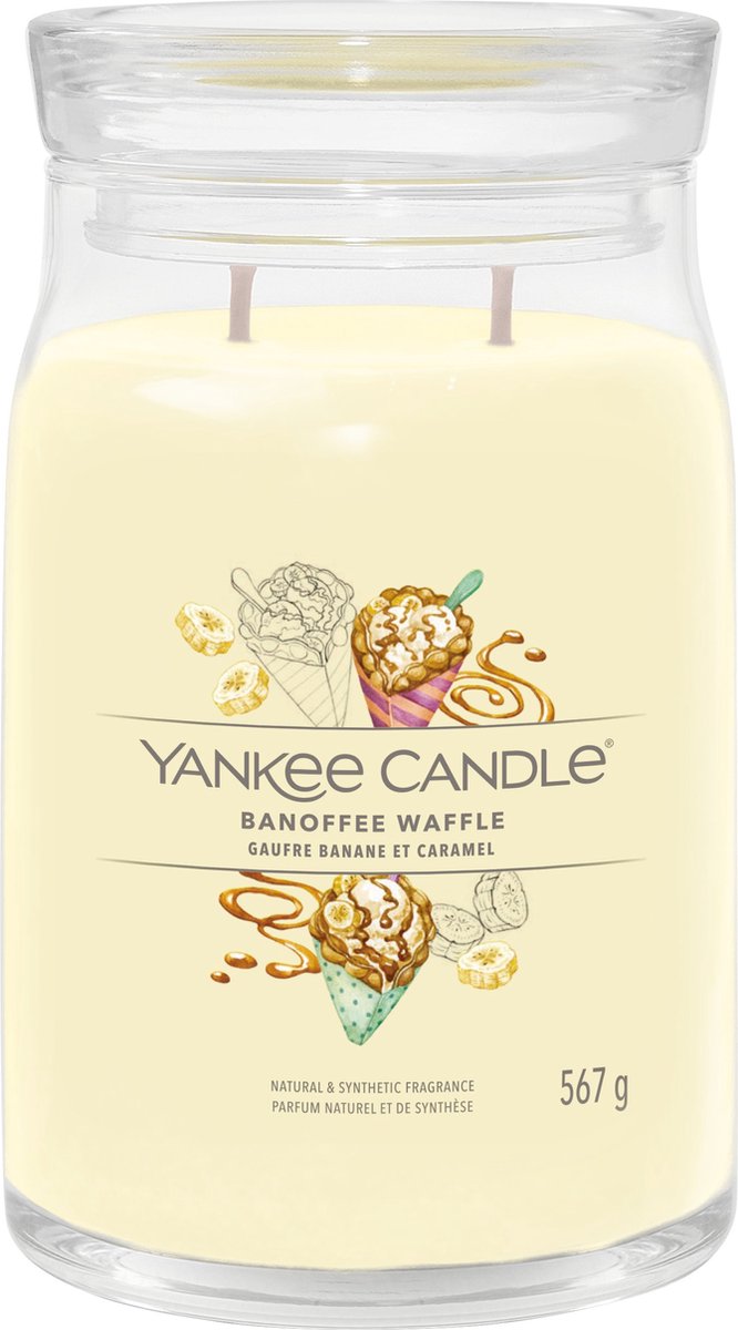 Yankee Candle Banoffee Waffle Large Jar Geurkaars - 90 branduren - twee lonten Geel