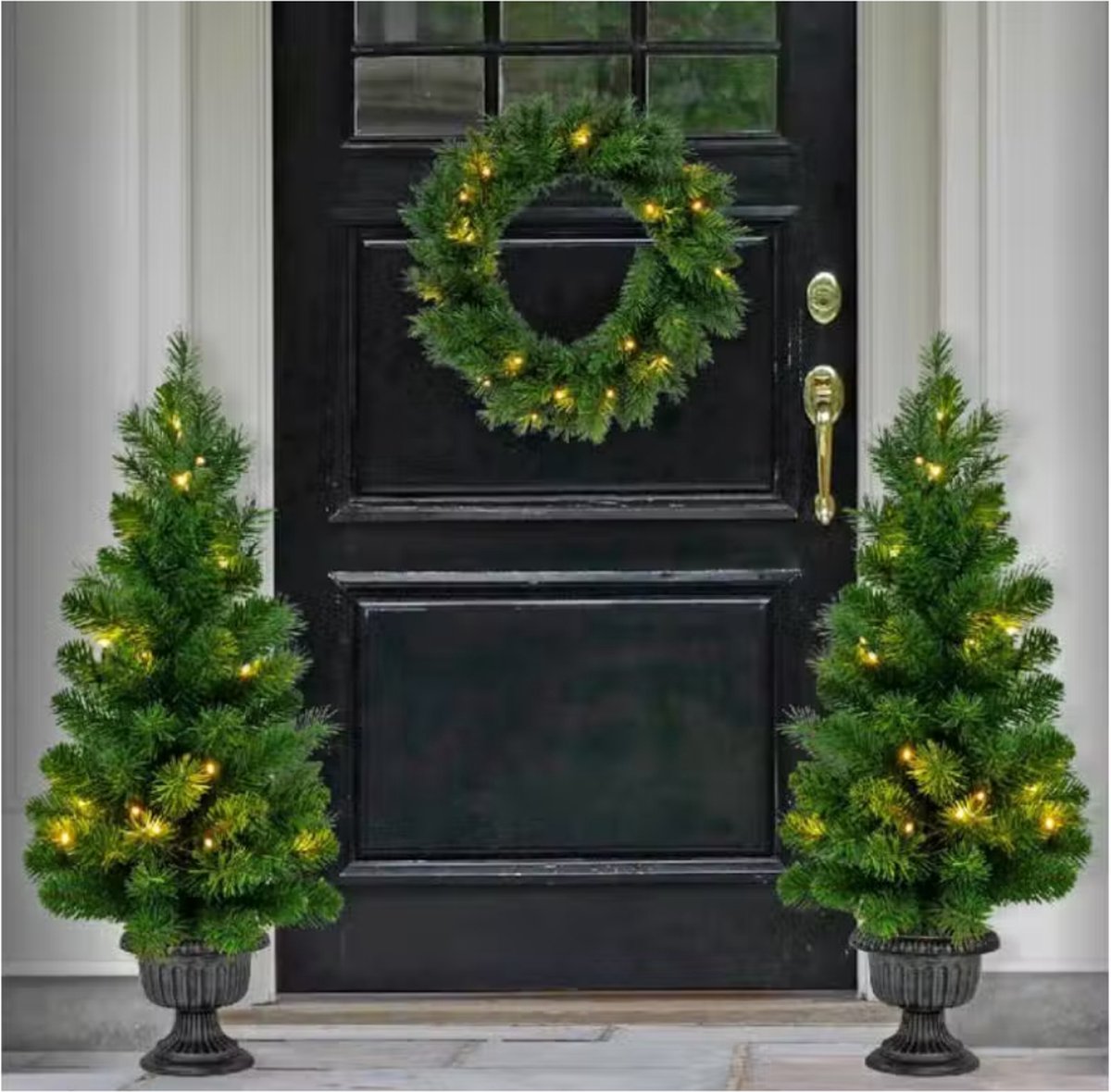 H&S Decoration Voordeur Kerstboom Set Inclusief LED Verlichting - 3 Delig
