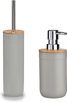 Berilo Toilet spullen set - Toiletborstel met zeeppompje - kunststof - lichtgrijs