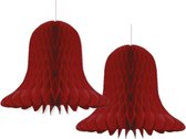 Bellatio Decorations - 2x Cloches de Noël rouge foncé 30 cm en papier