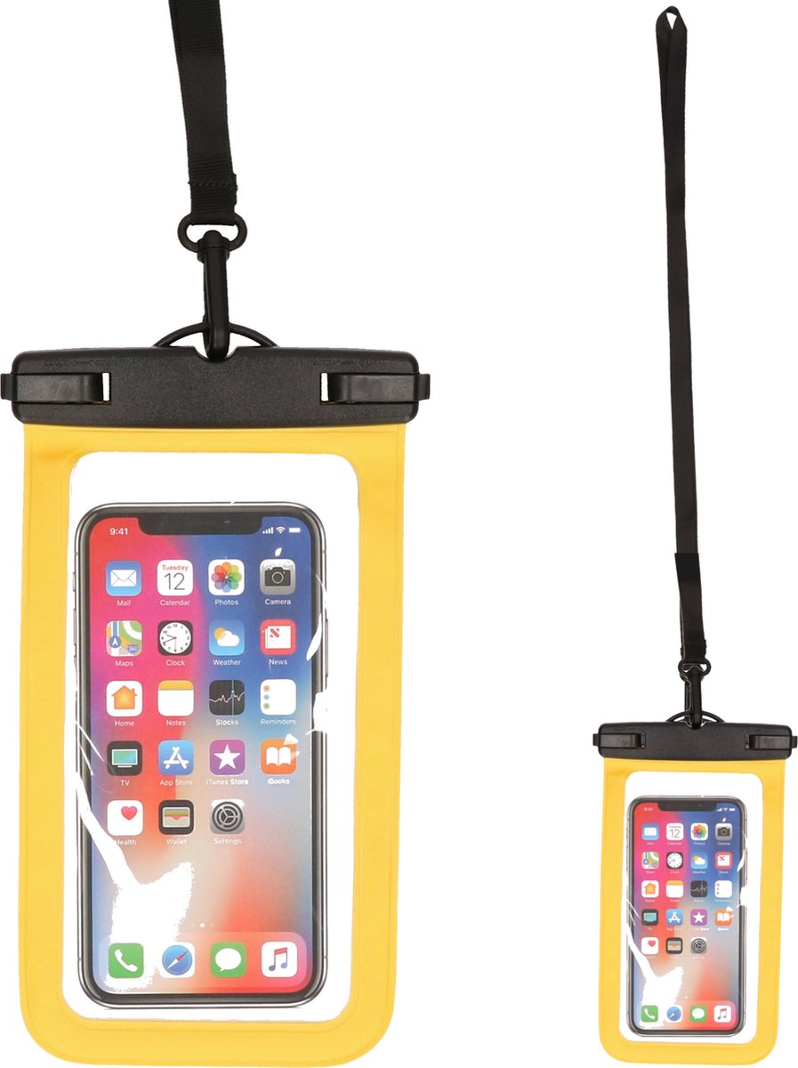 Bellatio design waterdicht telefoonhoesje - 2 st - geel - voor alle schermen tot 6 inch