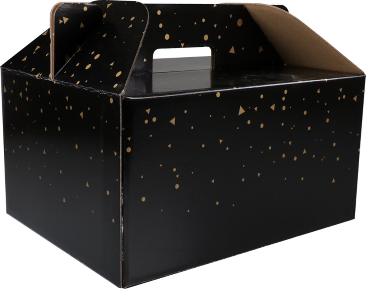 Maaltijdbezorgbox - Sparkling stars - golfkarton - 330x260x170mm - zwart/goud - 15 stuks