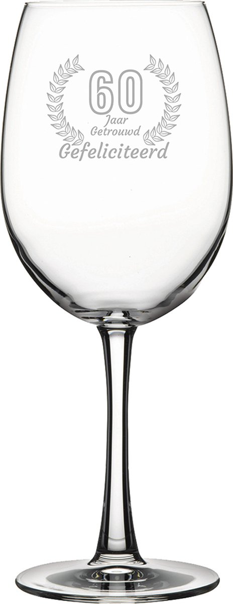 Gegraveerde rode wijnglas 46cl Gefeliciteerd 60 jaar getrouwd