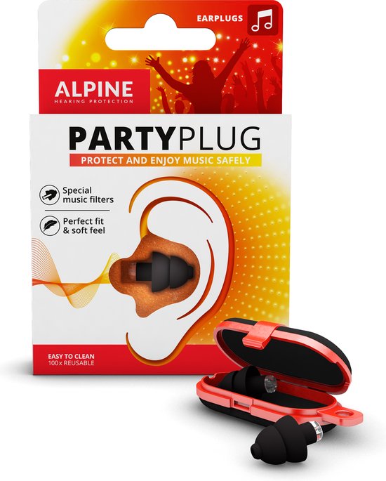 Alpine PartyPlug - Oordoppen - Comfortabele earplugs voor muziekevenementen, concerten en festivals - Voorkomt gehoorschade - SNR 19 dB - Zwart - Alpine Hearing protection