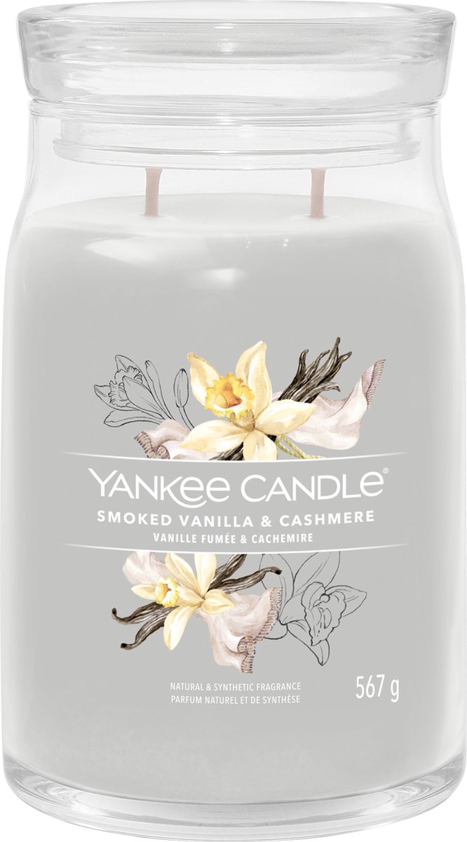 Yankee Candle Smoked Vanilla & Cashmere Large Jar Geurkaars - 90 branduren - twee lonten Grijs