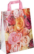 25 x Papieren Cadeau draagtassen - Geschenk verpakking - Zakjes Bloemen design 'Millefiori' 22 + 10 x 28 cm
