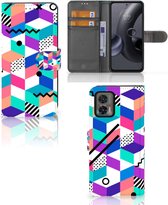 Wallet Book Case Motorola Edge 30 Neo GSM Hoesje Gepersonaliseerd Cadeau Blocks Colorful