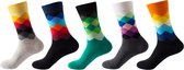 LIXIN Fashion Sokken - 5 Paar - Kleur 2 - Maat 35-45 - Kleurrijke sokken - Dames sokken - Heresokken - Casual katoenen sokken - Tieners - Vrouwen en Heren - Volwassenen - Unisex - Warme sokken - Bedsokken - Huissokken - Leuk Sokken