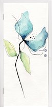 Deursticker Bloemen - Waterverf - Blauw - 85x215 cm - Deurposter