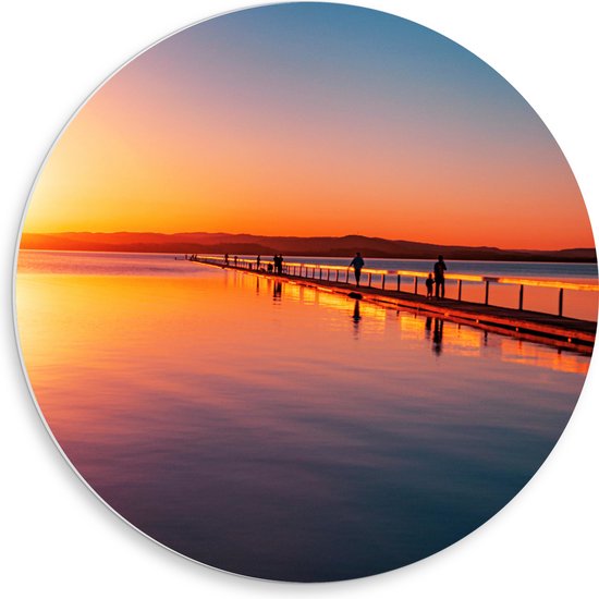 WallClassics - Cercle Mural en Plaque de Mousse PVC - Coucher de Soleil avec Pont - 50x50 cm Photo sur Cercle Mural (avec système d'accrochage)