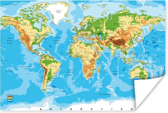 Affiche Wereldkaart - Atlas - Couleurs - 30x20 cm