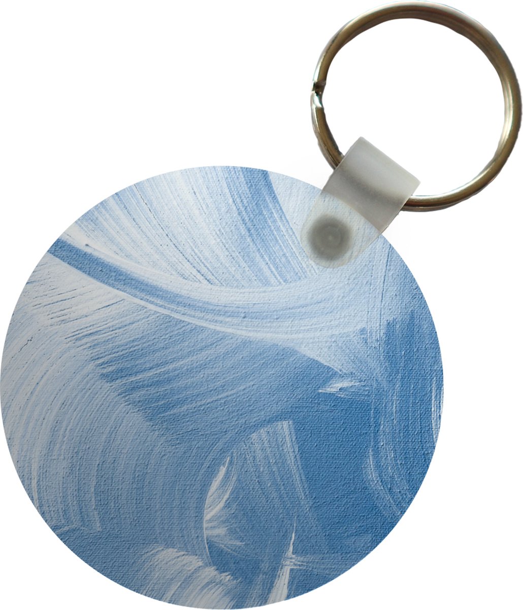 Sleutelhanger - Acrylverf - Blauw - Design - Plastic - Rond - Uitdeelcadeautjes