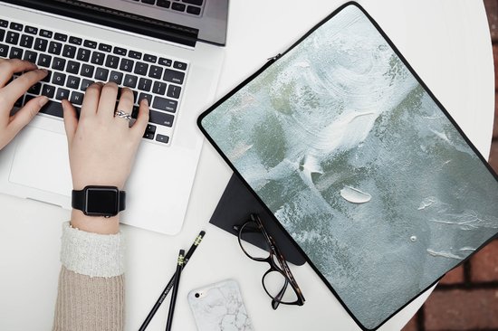 Housse d’ordinateur portable - Peinture - Vert - Blauw - Wit - Rayures - Housse d’ordinateur portable - Ordinateur portable - 13 pouces - Housse d’ordinateur portable