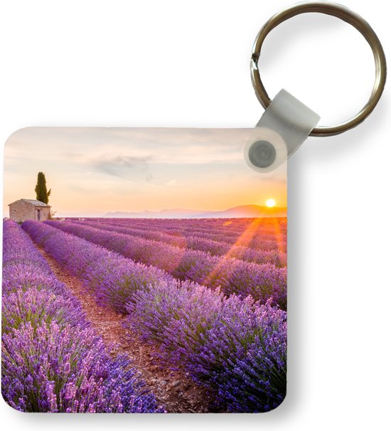 Porte-clés - Cadeaux - Lavande - Coucher de soleil - Fleurs - Violet - Plastique