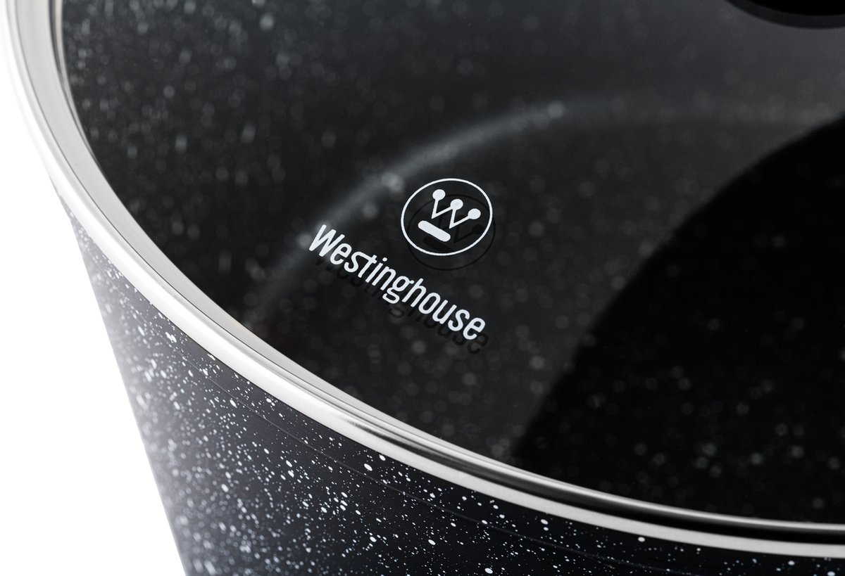 Westinghouse 8-delige Pannenset – Koekenpannen + Hapjespan + Braadpannen + Steelpan + Wokpan + Grillpan – Inductie – Black Marble – foto 2