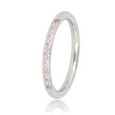 Fijne aanschuifring zilverkleurig met roze steentjes - Smalle en fijne ring met roze zirkonia steentjes - Met luxe cadeauverpakking