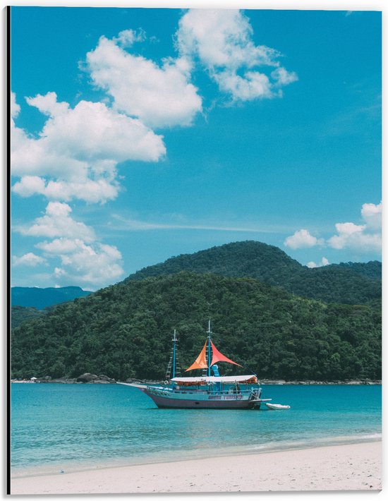 WallClassics - Dibond - Navire sur une mer bleu clair - Photo 30x40 cm sur aluminium (avec système de suspension)