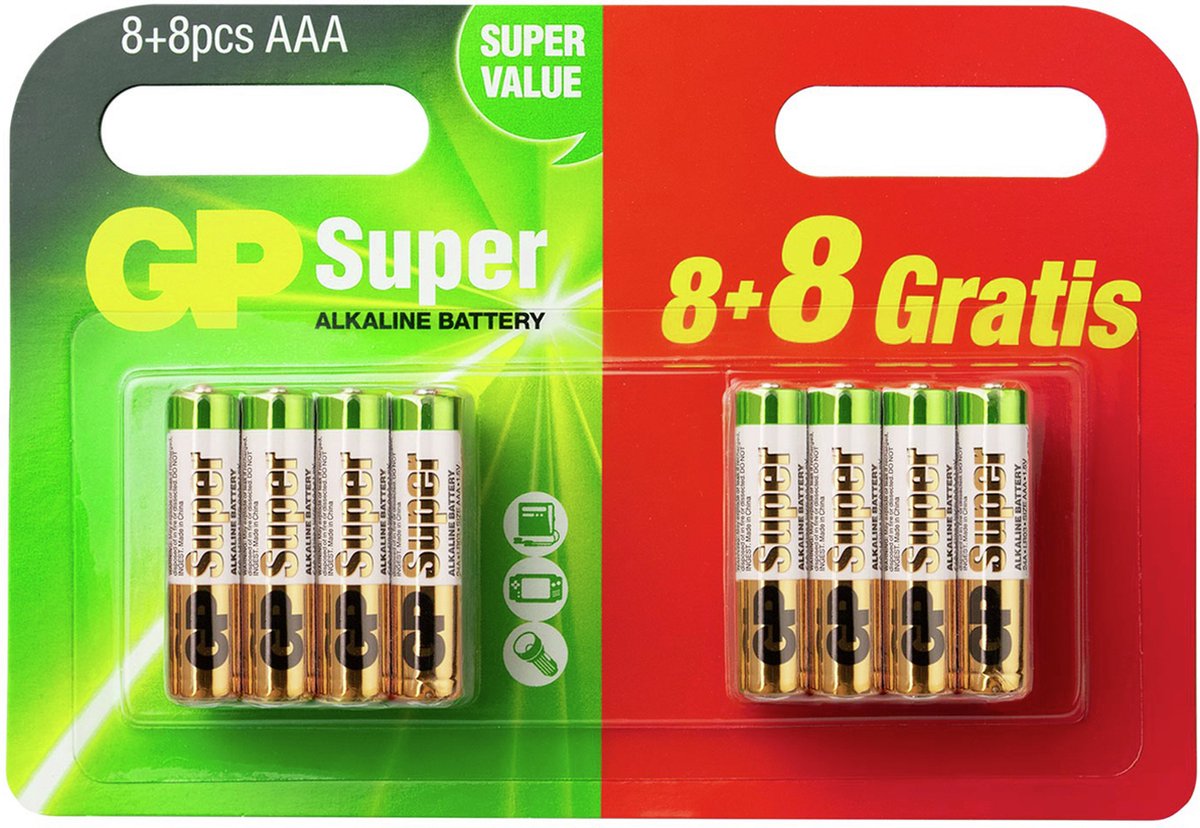 8+8 GP Super Alkaline AAA Micro LR03 SUPER VALUE Blister