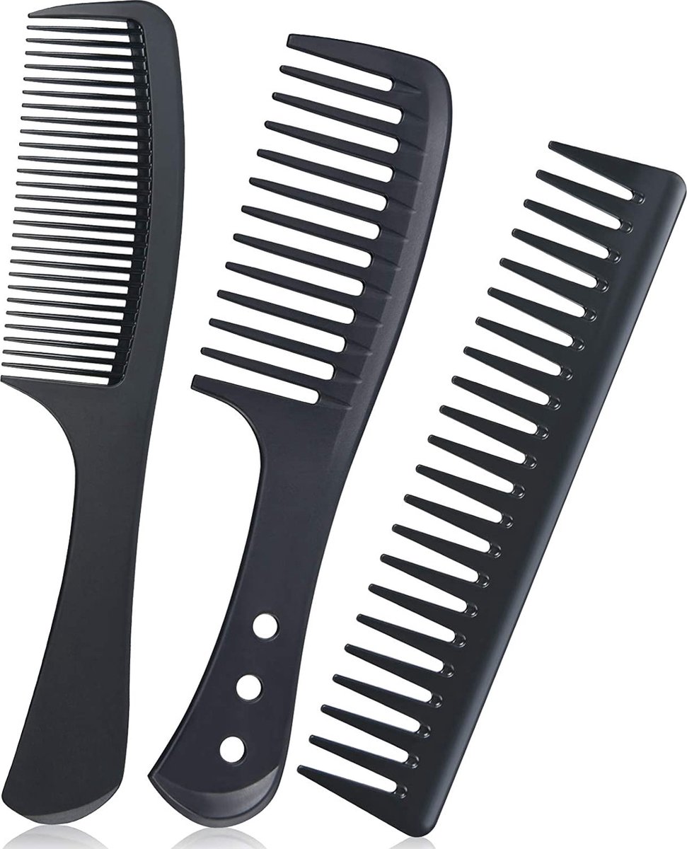 URAQT Brede tandkamset, 3 stuks, professionele kapperskam, barbier haarstyling, salonkam, krulkam, hittebestendige antistatische koolstofkam, haarkam voor mannen en vrouwen