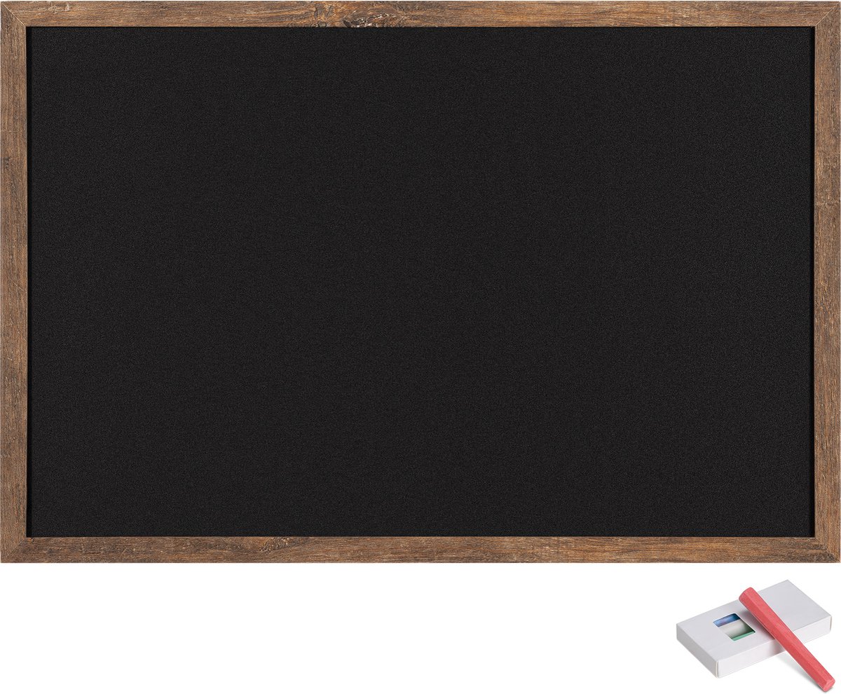 Navaris krijtbord in houten lijst - 70 x 50 cm - Inclusief 4 kleuren krijt - Inclusief bevestigingsmateriaal - Horizontaal of verticaal op te hangen
