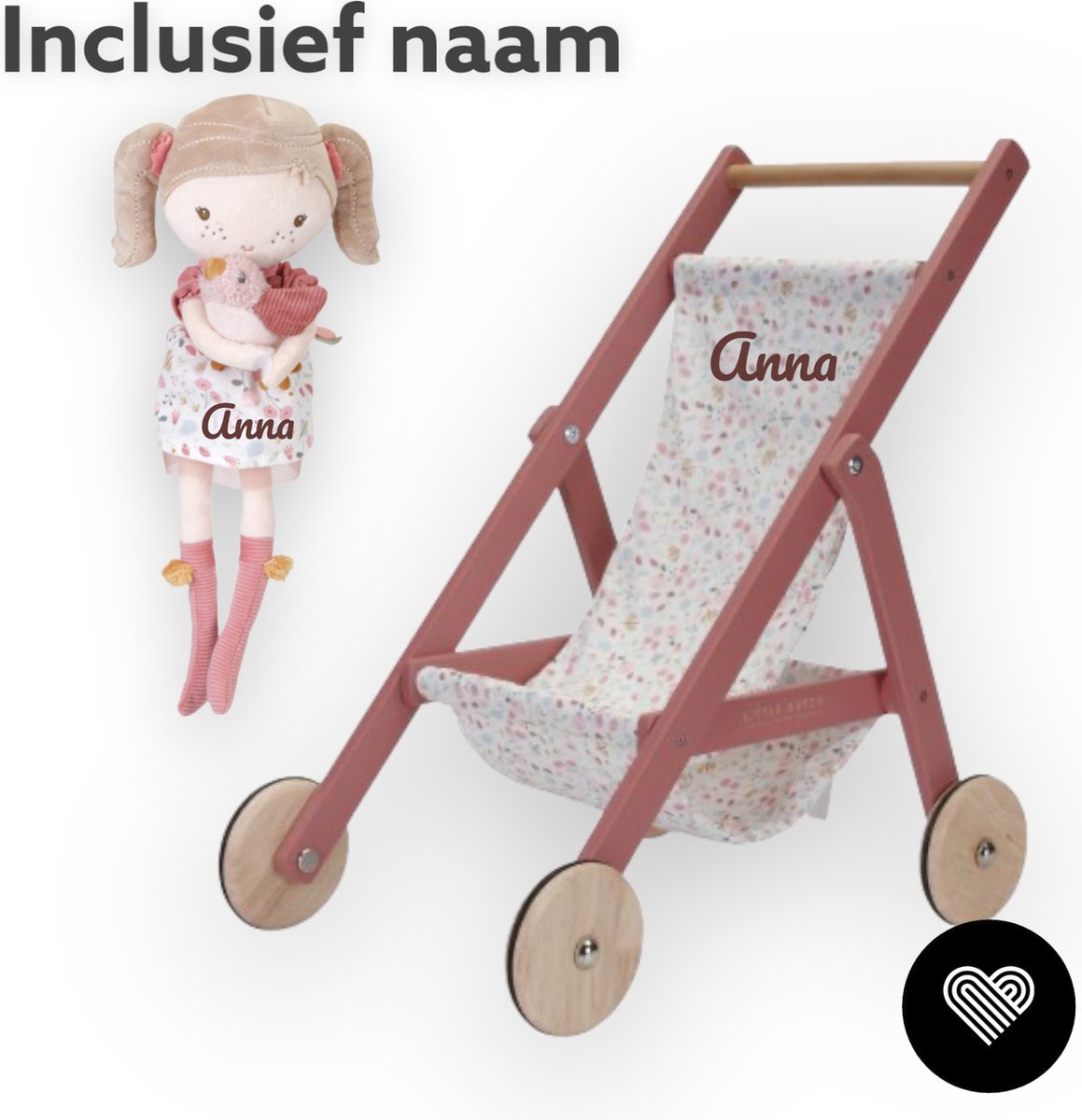 Little Dutch Poppenbuggy & Knuffel Pop Anna - Inclusief naam | bol