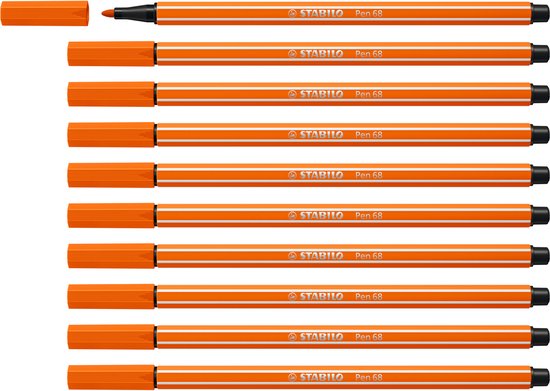 STABILO Pen 68 - Premium Viltstift - Geelrood - Doos 10 stuks