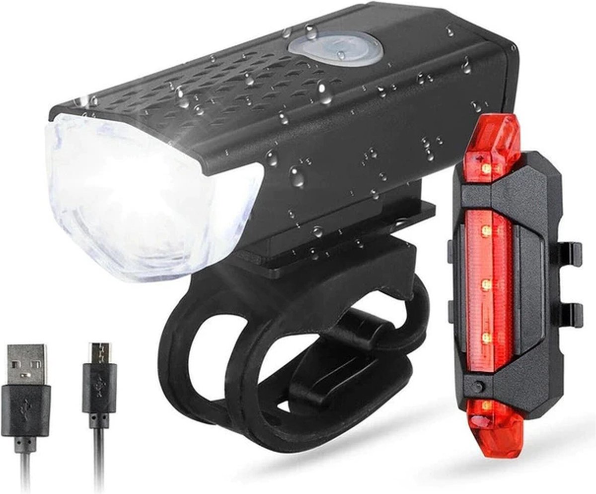 LED Fietsverlichting - Waterdicht - Set - Voor En Achterlicht - Voorlicht - Achterlicht - Oplaadbaar - USB - Fietsaccessoires - Verlichting - Zwart