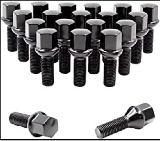 BIMECC M14 X 1.5 Black Alloy Wheel Bolts & Locks – 40mm Radius Seat, 17mm Head
